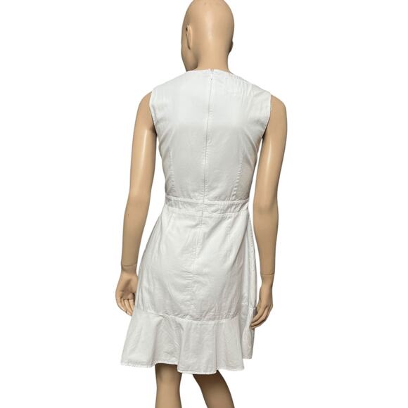 Claudio Milano 100% Linen Size S Mini Dress Sleeveless Cross Top Ruffles Skirt - Picture 2 of 10